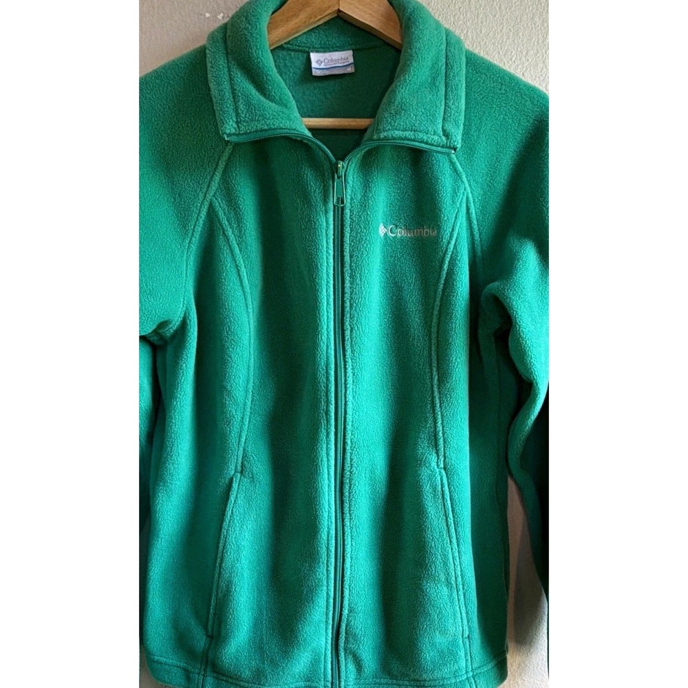 Columbia Women's Green Full Zip Fleece Jacket Pockets Logo Long Sleeve Size M